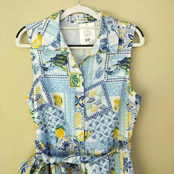 J. Crew Lemon Floral Beach Print Sleeveless Midi‎ Shirt Dress 100% Cotton - Picture 3 of 8